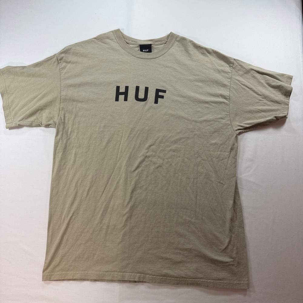 HUF Worldwide Mens XXL Tan Beige Short Sleeve‎ Graphic Logo T-Shirt